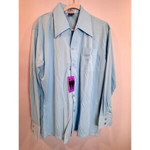 NOS VTG Joel Cal Made Klopfensteins Blue Disco Poly Shirt Lrg Collar button down